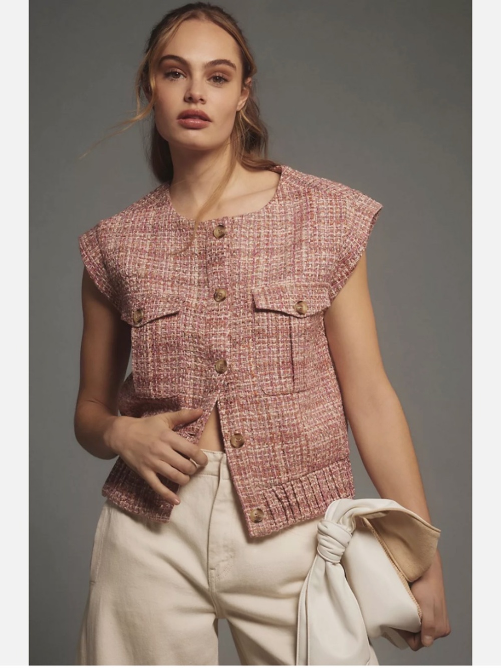 ANTHROPOLOGIE MAEVE EXTENDED SHOULDER TWEED VEST